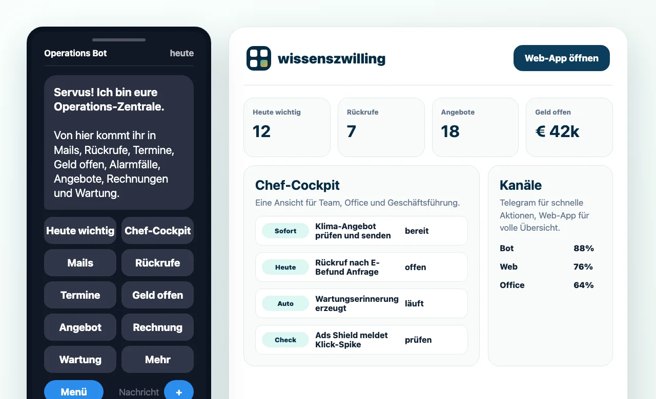 Wissensbasis, Bot und Web-App als Operations-Zentrale