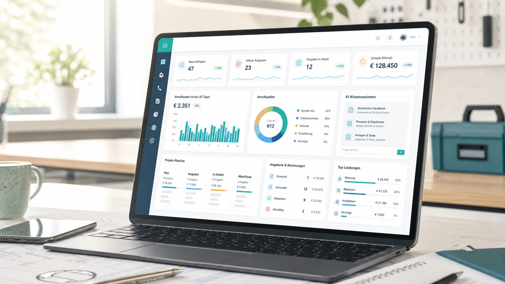 Wissenszwilling Web-App Dashboard für Projekte, Leads und Aufgaben